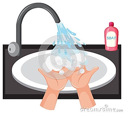 Hand washing in the sink with soap Vector Illustration