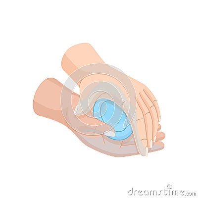Hand washing with soap, disinfection, cleaning with napkins, sanitary hygiene. Vector Illustration