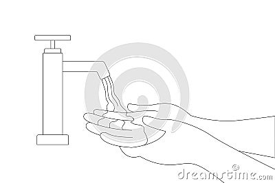 Hand washing under the water tap. Palms and fingers cleaning. Vector Illustration