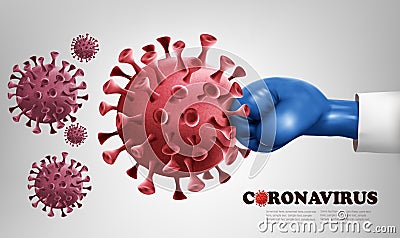 Hand wearing a blue boxing glove fighting with COVID-19 virus. Fight coronavirus concept Vector Illustration
