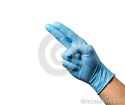 Hand wearing rubber glove. Make hand like number Stock Photo