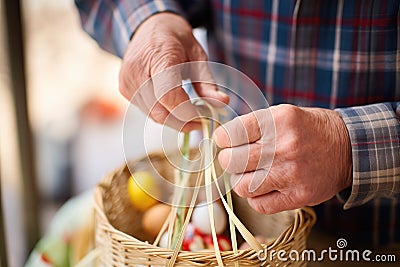 hand weaving a wicker easter basket Stock Photo