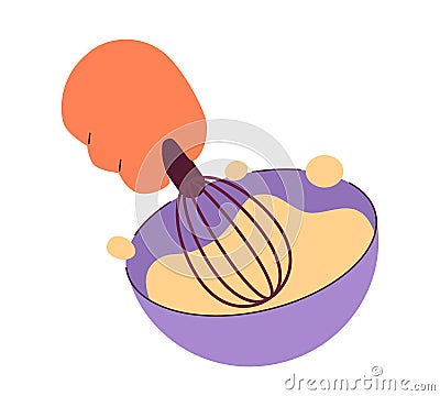 Hand with whisk whipping cream flat semi flat colour vector object Vector Illustration