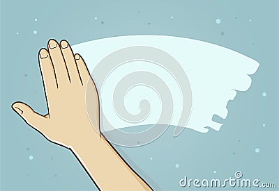Hand Wipe Away Fog on Mirror Surface Vector Illustration