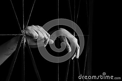 hand of woman holding cage, abuse, human trafficking concept Stock Photo