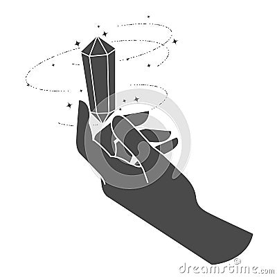 Hand of woman with magic crystal, gem products concept, sorcery or crystal-gazing Vector Illustration