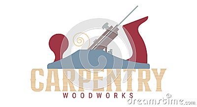 Hand wood plane. Carpentry, woodworks. Carpenter label, emblem template. Vector illustration Cartoon Illustration