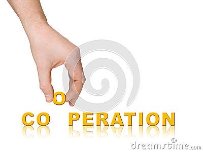 Hand and word Cooperation Stock Photo