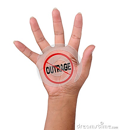 Hand and word No outrage Stock Photo