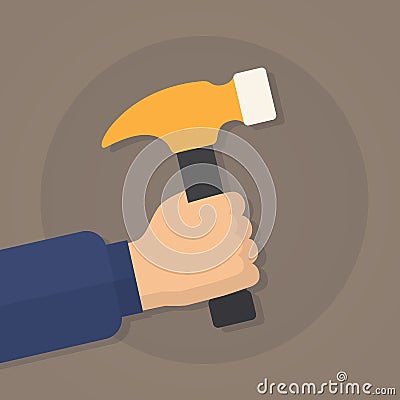 Hand of worker holding a hammer Vector Illustration