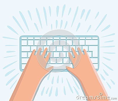 Hand working on keyboard at work space with equipment flat design top view Vector Illustration