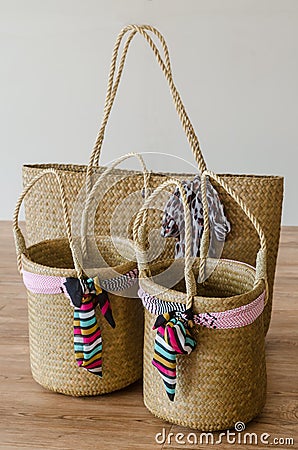 Hand woven Bags from Krajood, a kind of sea grass Stock Photo