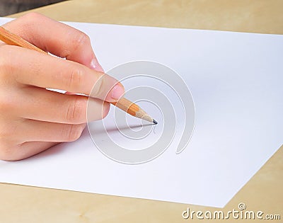 Hand write on a blank paper Stock Photo