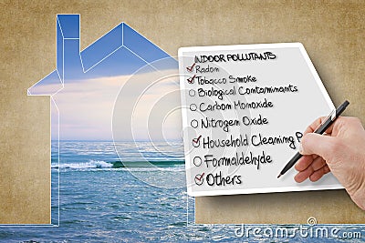 Hand write a check list of indoor air pollutants - concept image against the purity of a natural background Stock Photo