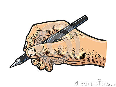 hand writes with a ballpoint pen sketch vector Vector Illustration