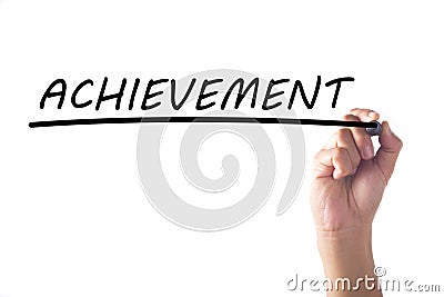 Hand writing ACHIEVEMENT on transparent board Stock Photo