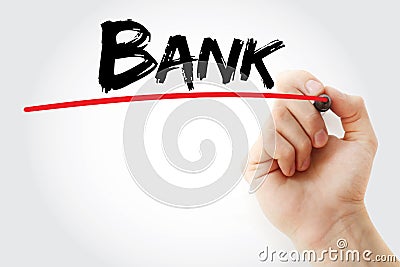 Hand writing BANK with marker, business concept Stock Photo