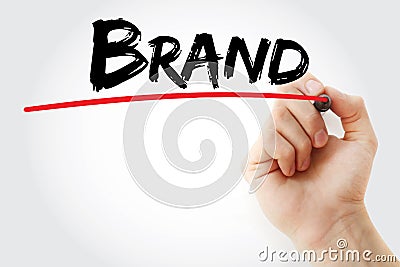 Hand writing Brand with marker, concept background Stock Photo