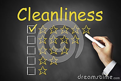 Hand writing cleanliness on chalkboard Stock Photo