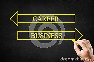 Career vs Business Opposite Arrows Concept. Stock Photo