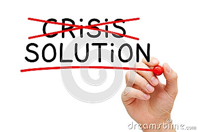 Hand Writing Crisis Solution Concept Stock Photo