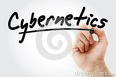 Hand writing Cybernetics with marker Stock Photo