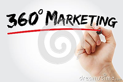 Hand writing 360 Degrees Marketing with red marker, business concept Stock Photo