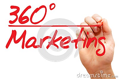 Hand writing 360 Degrees Marketing with red marker, business concept Stock Photo