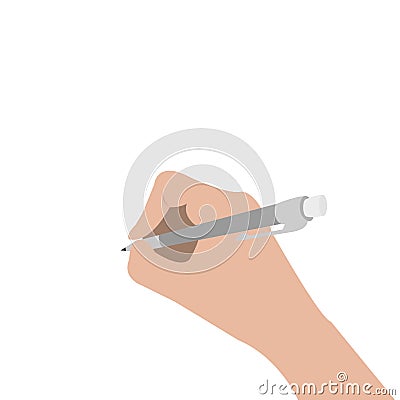 Hand writing drawing pen. Woman holding pencil. Writer, student, artist. Body part. Template empty. Flat design. Isolated. White Vector Illustration