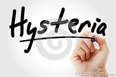 Hand writing Hysteria with marker Stock Photo