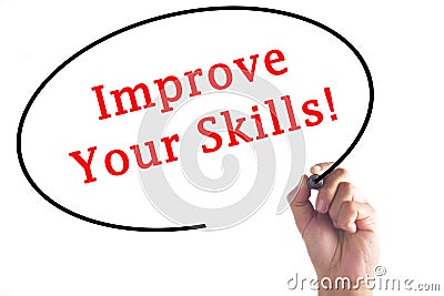 Hand writing Improve Your Skills on transparent board Stock Photo