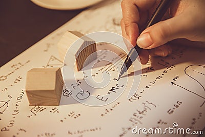 Hand writing math equation classic formula vintage Stock Photo