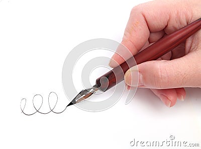 Hand writing with a nib Stock Photo