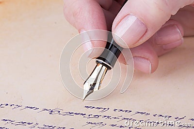 Hand writing with old fountain pen manuscript Stock Photo