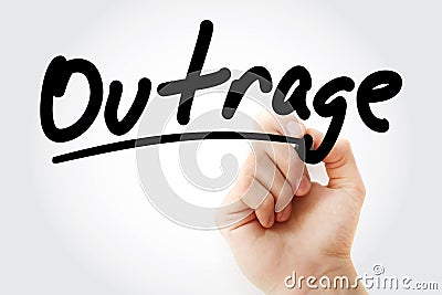 Hand writing Outrage with marker Stock Photo