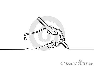 Hand writing on piece of paper. Continuous one line drawing Vector Illustration