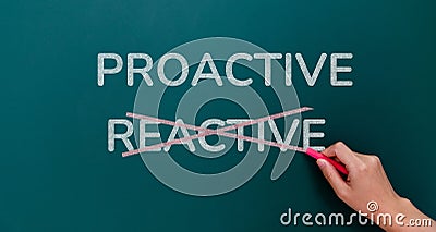 Hand writing proactive and reactive Stock Photo