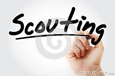 Hand writing Scouting with marker Stock Photo