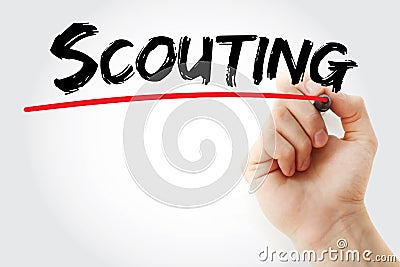 Hand writing Scouting with marker Stock Photo