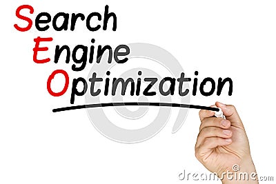 Hand Writing Search Engine Optimization Whiteboard Stock Photo