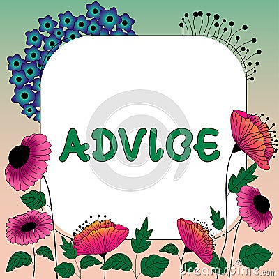 Text caption presenting Advice. Business concept recommendation is given regarding a decision or course of conduct Stock Photo