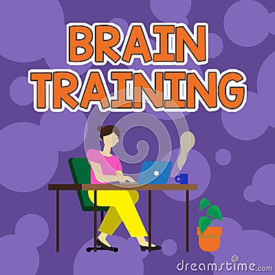 Hand writing sign Brain Training. Business approach mental activities to maintain or improve cognitive abilities Woman Stock Photo