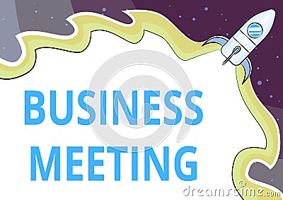 Hand writing sign Business Meeting. Internet Concept gathering of two or more showing to discuss business ideas Typing Stock Photo