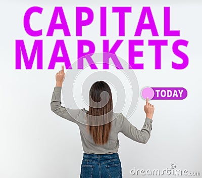 Text sign showing Capital Markets. Internet Concept Allow businesses to raise funds by providing market security Stock Photo