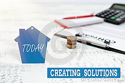 Hand writing sign Creating Solutions. Business idea Make ways to solve a problem or dealing with situation Selling Land Stock Photo