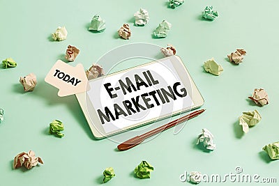 Hand writing sign E Mail Marketing. Conceptual photo Ecommerce Advertising Online sales Newsletters Promotion Stock Photo