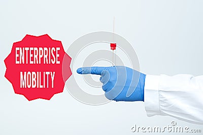 Handwriting text Enterprise Mobility. Business idea Employees do jobs remotely using a mobile devices Researcher Stock Photo