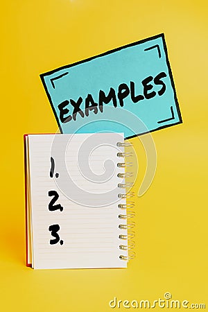 Hand writing sign Examples. Business approach photo Sample Model to follow Guide Explanation For instance Colorful Idea Stock Photo