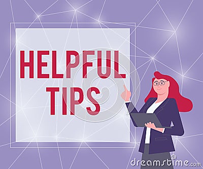 Hand writing sign Helpful Tips. Concept meaning Useful secret Information Advice given to accomplish something Stock Photo