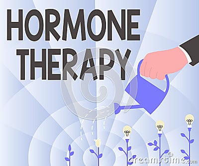 Hand writing sign Hormone Therapy. Business overview use of hormones in treating of menopausal symptoms Hand Holding Stock Photo